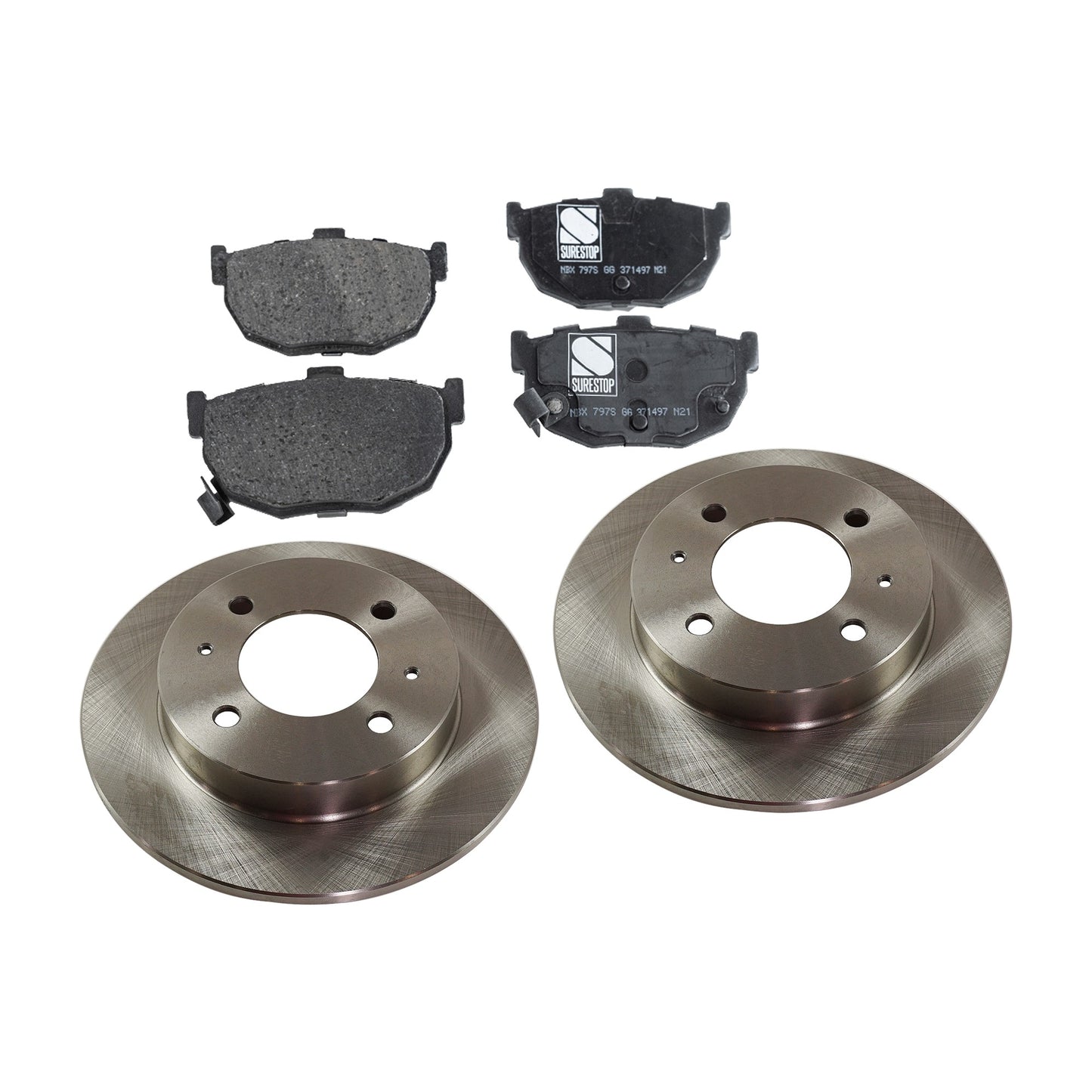 Комплект из 2 задних тормозных дисков и колодок, гладкая поверхность, 4 выступа, 257,81 мм, керамические, серия Pro-Line, включает в себя (2) тормозных диска и (1) комплект тормозных колодок