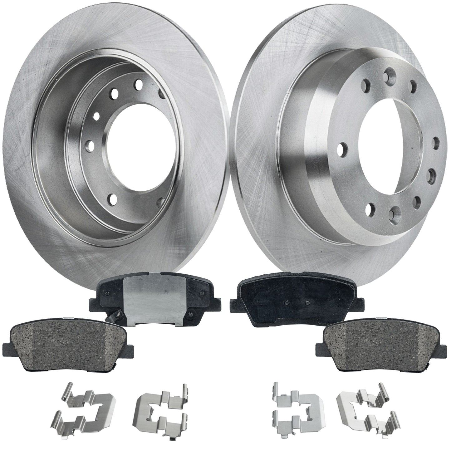 2-Wheel Set Rear Brake Disc and Pad Kit, Plain Surface 6 Lugs 302.01 mm Ceramic Pro-Line Series, Includes (1) Brake Pad Set and (2) Brake Disc