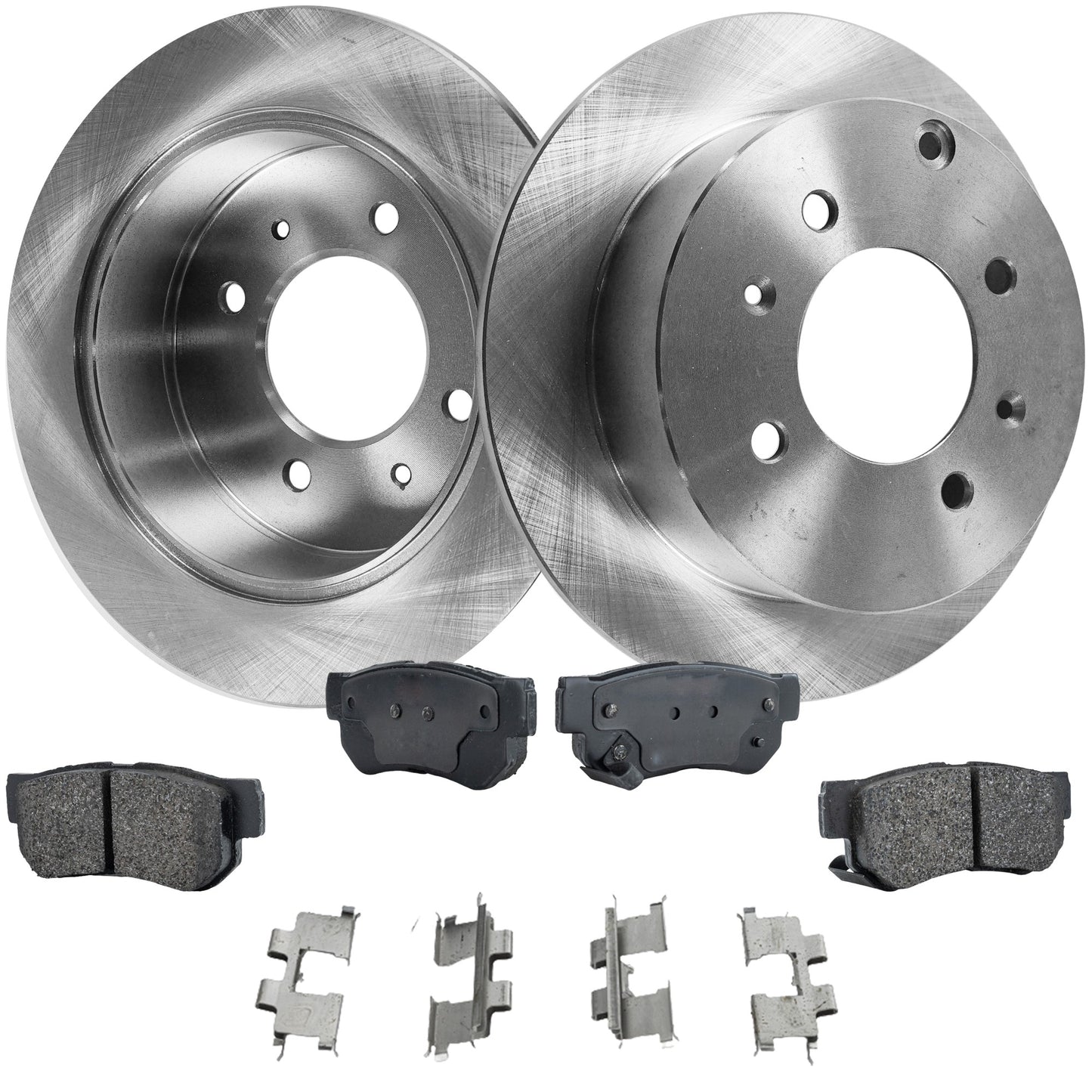 2-Wheel Set Rear Brake Disc and Pad Kit, Plain Surface 4 Lugs 261.87 mm Ceramic Pro-Line Series, Includes (2) Brake Disc and (1) Brake Pad Set