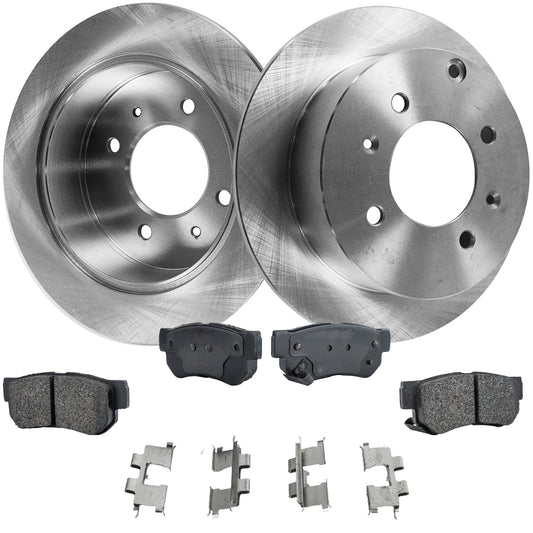 2-Wheel Set Rear Brake Disc and Pad Kit, Plain Surface 4 Lugs 261.87 mm Ceramic Pro-Line Series, Includes (2) Brake Disc and (1) Brake Pad Set