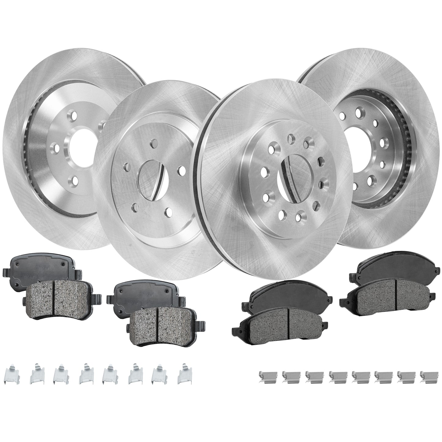 4-Wheel Set Brake Disc and Pad Kit, Plain Surface 5 Lugs Front-293.12 mm/Rear-315.98 mm Ceramic Pro-Line Series, Includes (2) Brake Pad Set and (4) Brake Disc