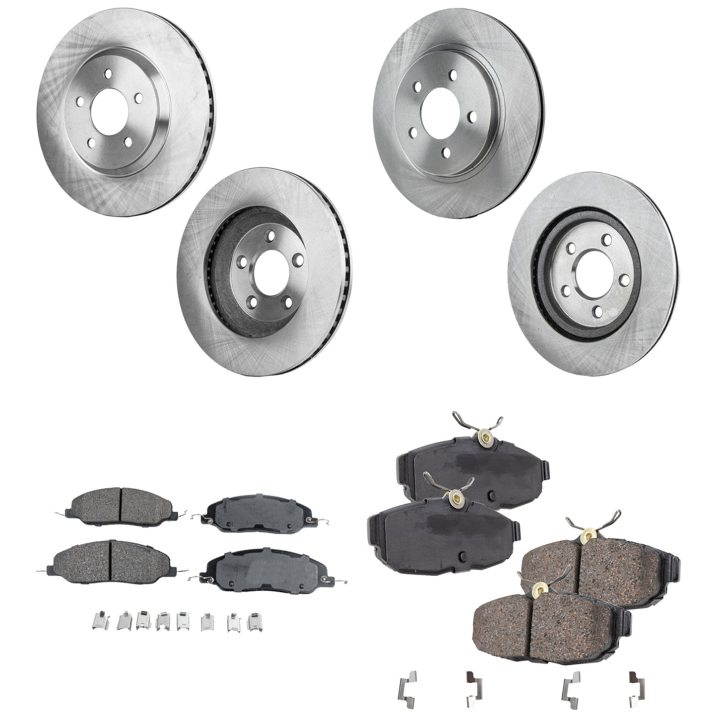 4-Wheel Set Front and Rear Brake Disc and Pad Kit, Plain Surface 5 Lugs Front-315.72 mm/Rear-299.97 mm Ceramic Pro-Line Series, Includes (2) Brake Pad Set and (4) Brake Disc