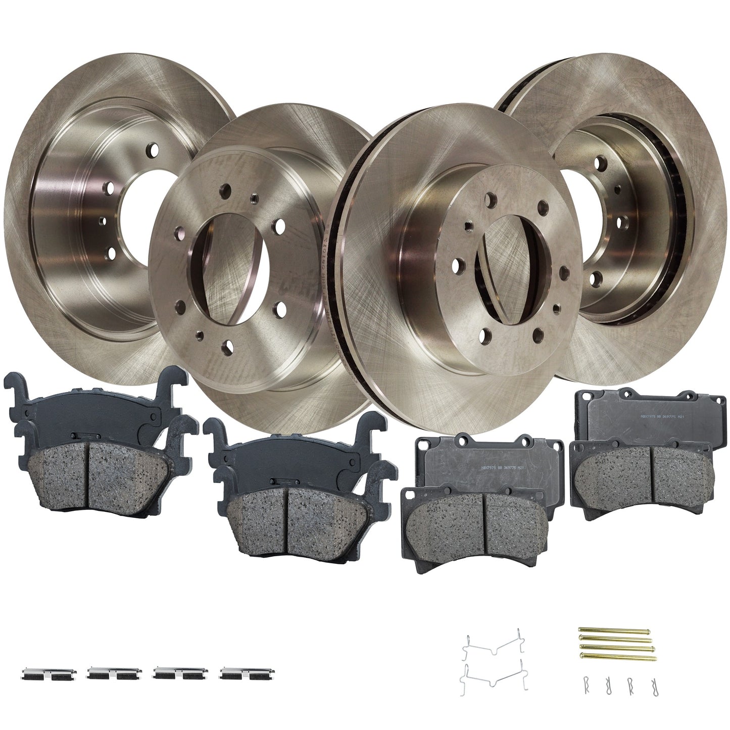 4-Wheel Set Front and Rear Brake Disc and Pad Kit, Plain Surface 6 Lugs Front-314.96 mm/Rear-311.91 mm Ceramic Pro-Line Series, Includes (4) Brake Disc and (2) Brake Pad Set