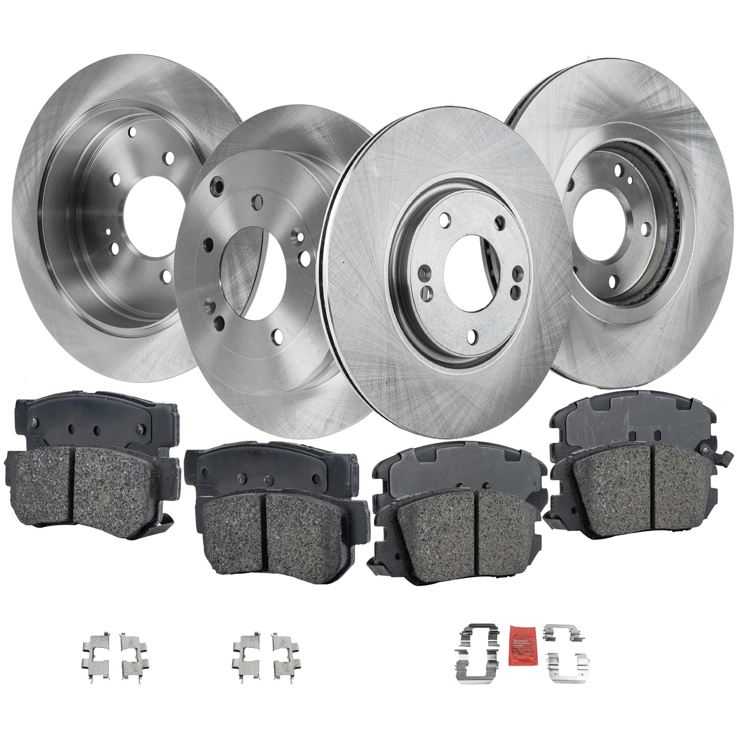 4-Wheel Set Front and Rear Brake Disc and Pad Kit, Plain Surface 5 Lugs Front-303.02 mm/Rear-283.97 mm Ceramic Pro-Line Series, Includes (4) Brake Disc and (2) Brake Pad Set