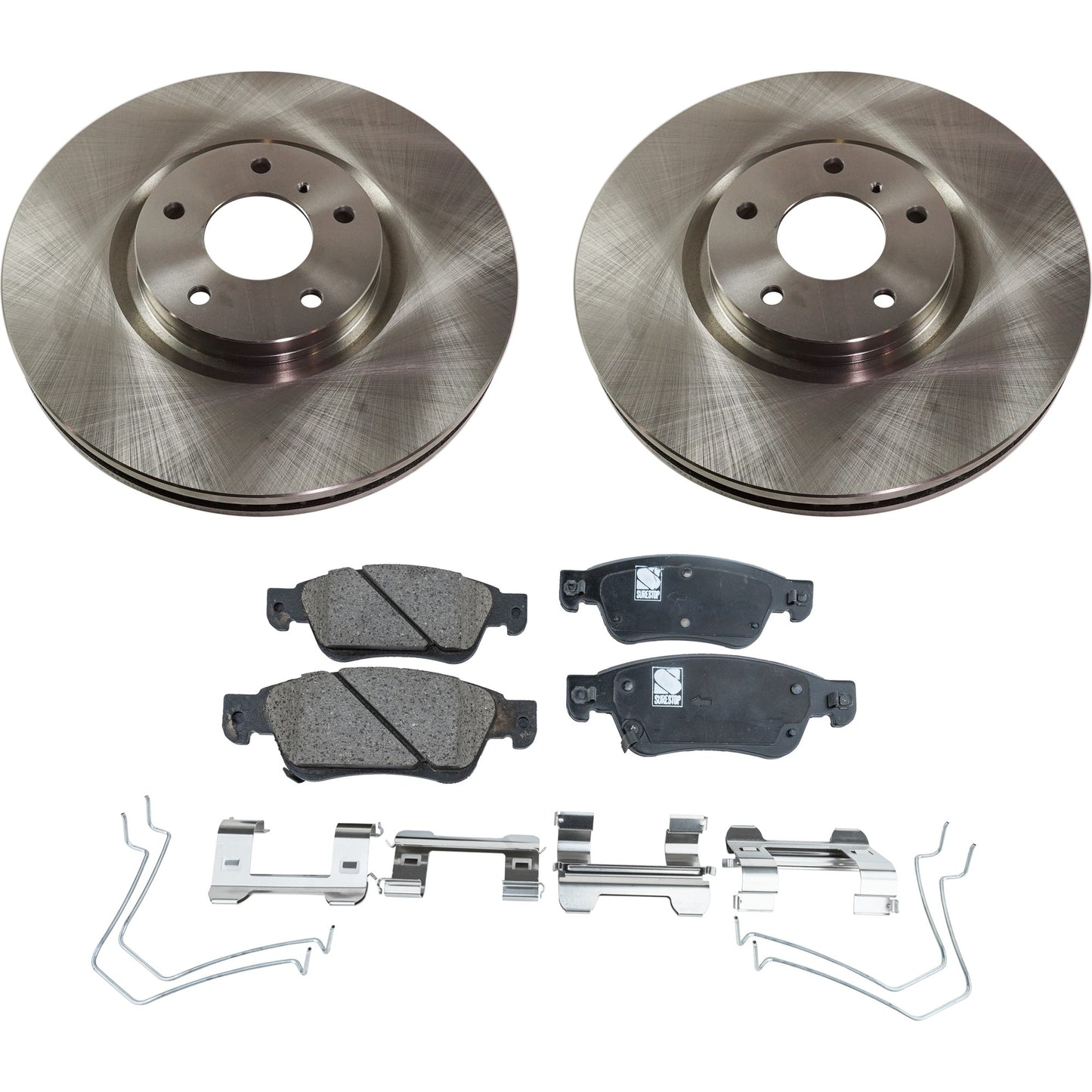 2-Wheel Set Front Brake Disc and Pad Kit, Plain Surface 5 Lugs 329.95 mm Ceramic Pro-Line Series, Includes (2) Brake Disc and (1) Brake Pad Set