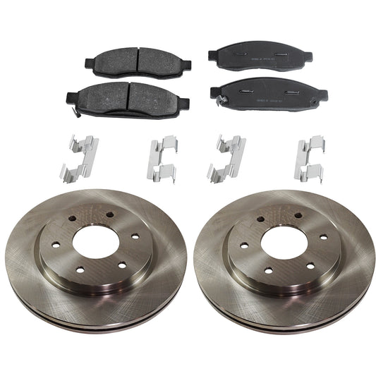 2-Wheel Set Front Brake Disc and Pad Kit, Plain Surface 6 Lugs 320.04 mm Organic Pro-Line Series, Includes (2) Brake Disc and (1) Brake Pad Set