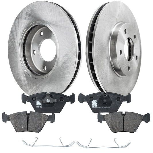 2-Wheel Set Front Brake Disc and Pad Kit, Plain Surface 5 Lugs 305.05 mm Organic Pro-Line Series, Includes (2) Brake Disc and (1) Brake Pad Set