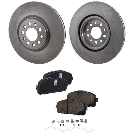 2-Wheel Set Front Brake Disc and Pad Kit, Plain Surface 5 Lugs 329.95 mm Ceramic Pro-Line Series, Includes (1) Brake Pad Set and (2) Brake Disc