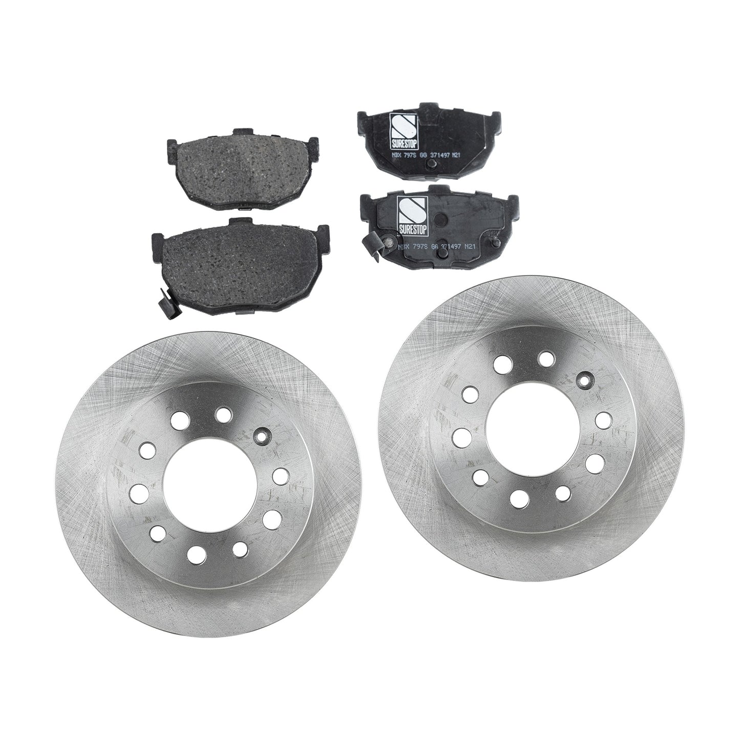 2-Wheel Set Rear Brake Disc and Pad Kit, Plain Surface 5 Lugs 258.06 mm Ceramic Pro-Line Series, Includes (2) Brake Disc and (1) Brake Pad Set