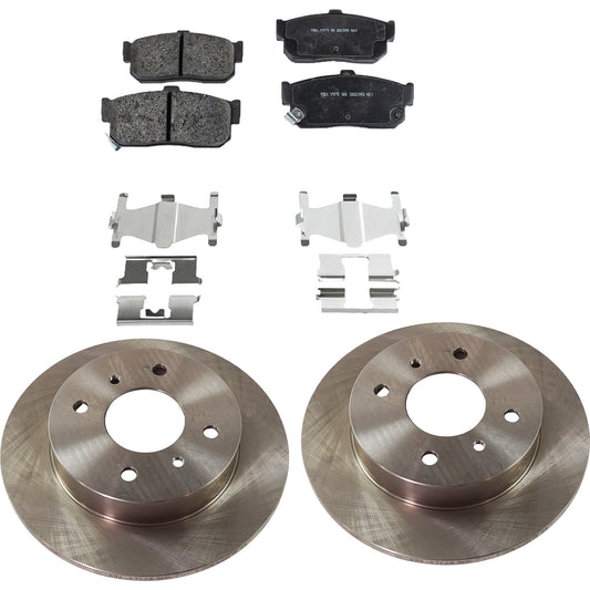 2-Wheel Set Rear Brake Disc and Pad Kit, Plain Surface 4 Lugs 258.06 mm Ceramic Pro-Line Series, Includes (2) Brake Disc and (1) Brake Pad Set