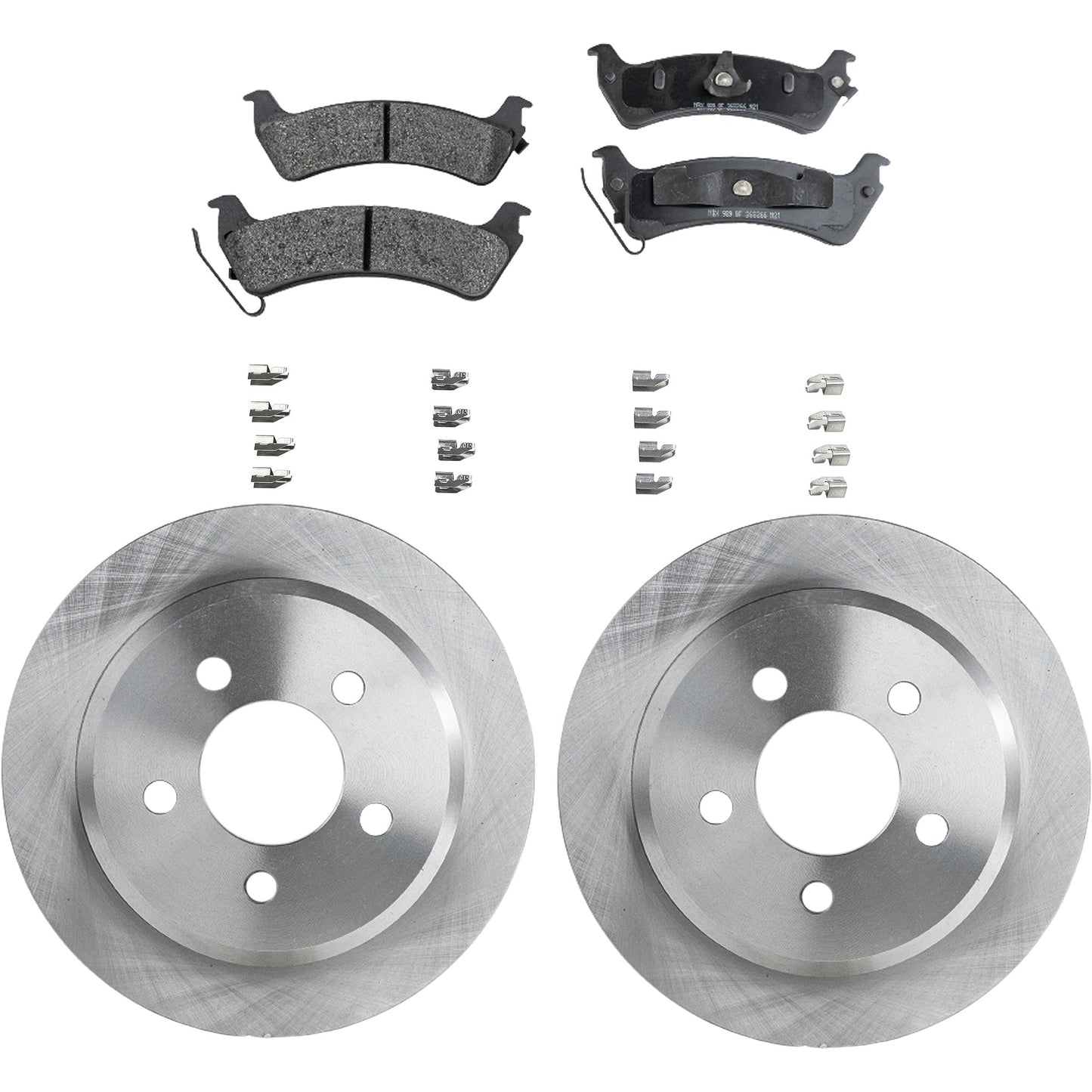 2-Wheel Set Rear Brake Disc and Pad Kit, Plain Surface 5 Lugs 284.73 mm Semi-metallic Pro-Line Series, Includes (2) Brake Disc and (1) Brake Pad Set