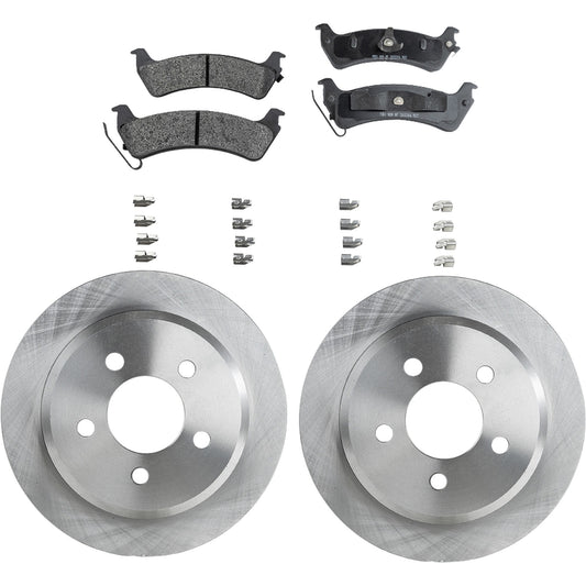 2-Wheel Set Rear Brake Disc and Pad Kit, Plain Surface 5 Lugs 284.73 mm Semi-metallic Pro-Line Series, Includes (2) Brake Disc and (1) Brake Pad Set