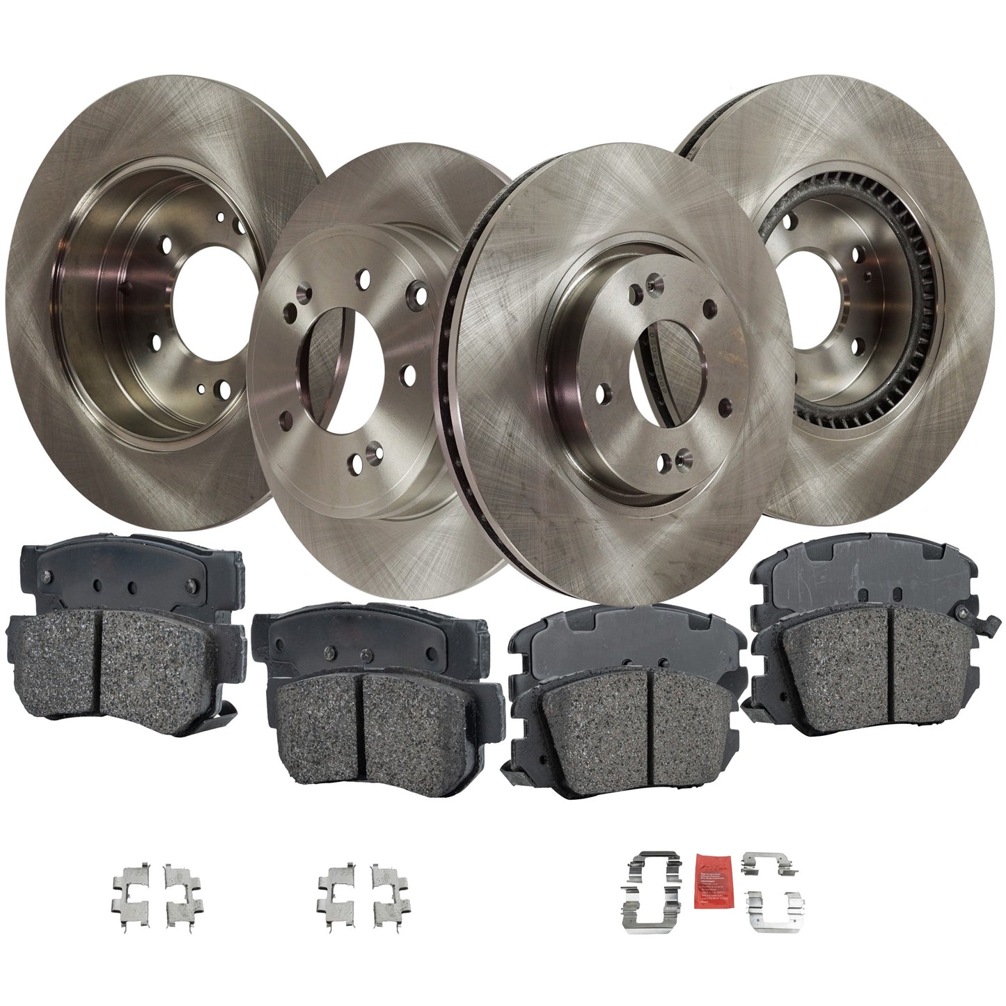 4-Wheel Set Front and Rear Brake Disc and Pad Kit, Plain Surface 5 Lugs Front-299.97 mm/Rear-282.96 mm Ceramic Pro-Line Series, Includes (4) Brake Disc and (2) Brake Pad Set