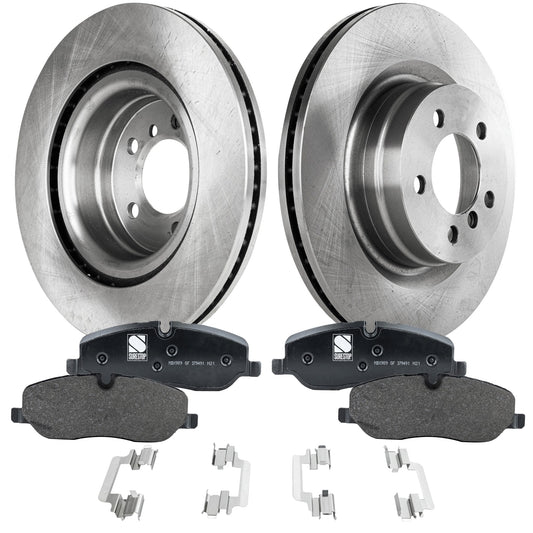 2-Wheel Set Front Brake Disc and Pad Kit, Plain Surface 5 Lugs 343.92 mm Organic Pro-Line Series, Includes (2) Brake Disc and (1) Brake Pad Set