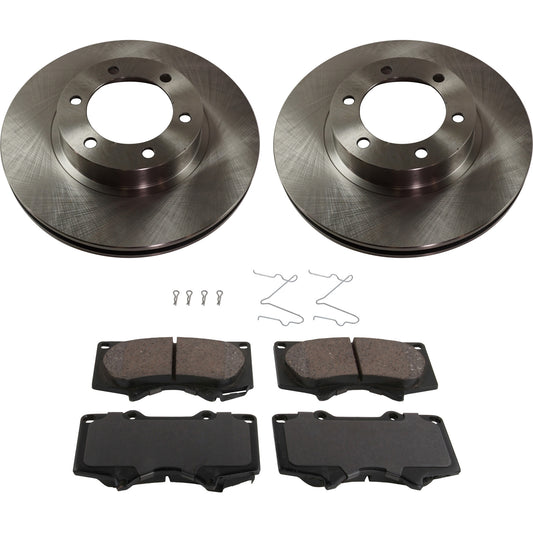 2-Wheel Set Front Brake Disc and Pad Kit, Plain Surface 6 Lugs 338.07 mm Ceramic Pro-Line Series, Includes (1) Brake Pad Set and (2) Brake Disc