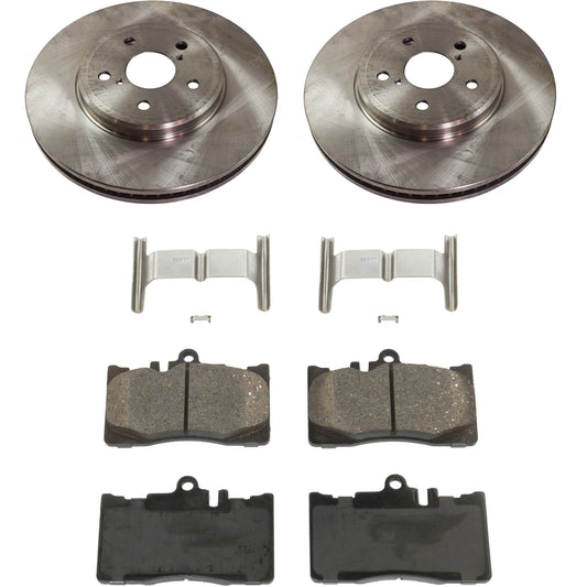 2-Wheel Set Front Brake Disc and Pad Kit, Plain Surface 5 Lugs 314.96 mm Ceramic Pro-Line Series, Includes (2) Brake Disc and (1) Brake Pad Set
