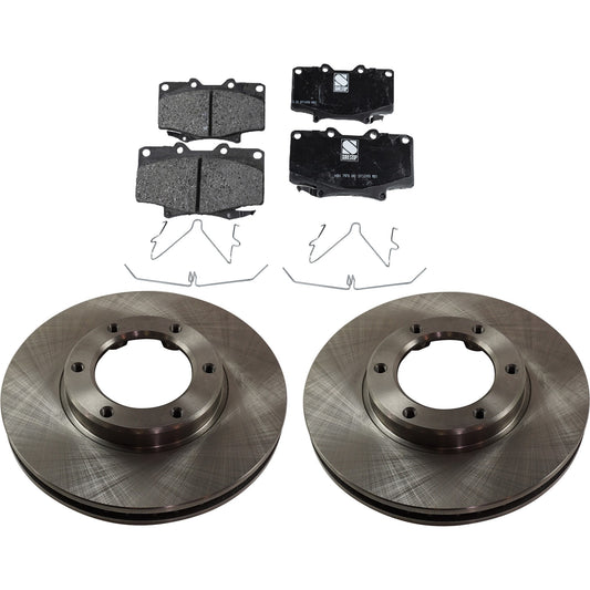 2-Wheel Set Front Brake Disc and Pad Kit, Plain Surface 6 Lugs 311.7 mm Ceramic Pro-Line Series, Includes (2) Brake Disc and (1) Brake Pad Set