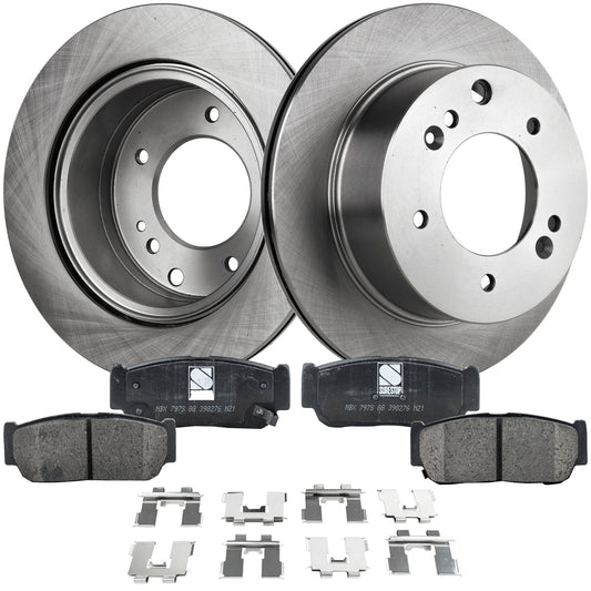 2-Wheel Set Rear Brake Disc and Pad Kit, Plain Surface 5 Lugs 314.96 mm Ceramic Pro-Line Series, Includes (2) Brake Disc and (1) Brake Pad Set