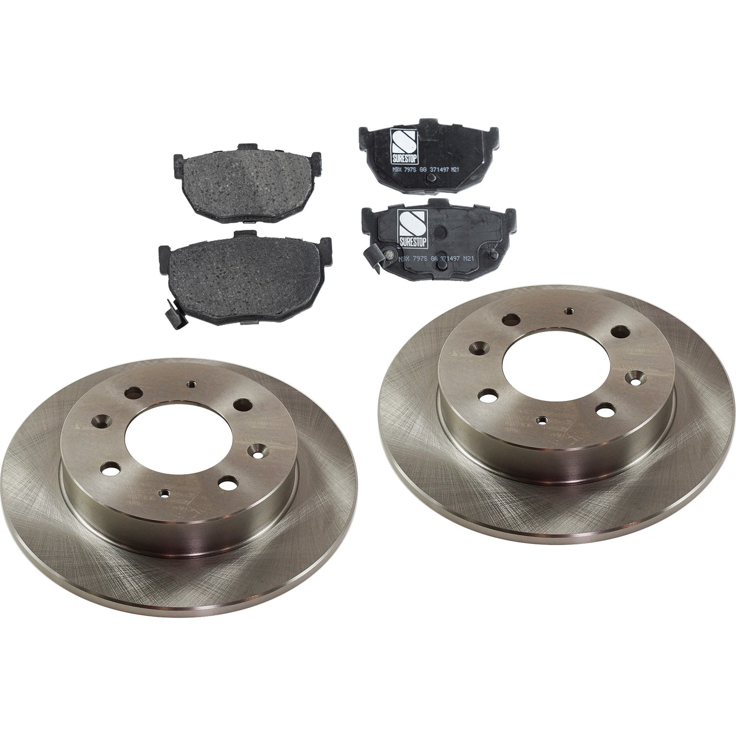 2-Wheel Set Rear Brake Disc and Pad Kit, Plain Surface 4 Lugs 257.81 mm Ceramic Pro-Line Series, Includes (1) Brake Pad Set and (2) Brake Disc