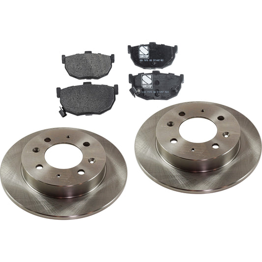 2-Wheel Set Rear Brake Disc and Pad Kit, Plain Surface 4 Lugs 257.81 mm Ceramic Pro-Line Series, Includes (1) Brake Pad Set and (2) Brake Disc
