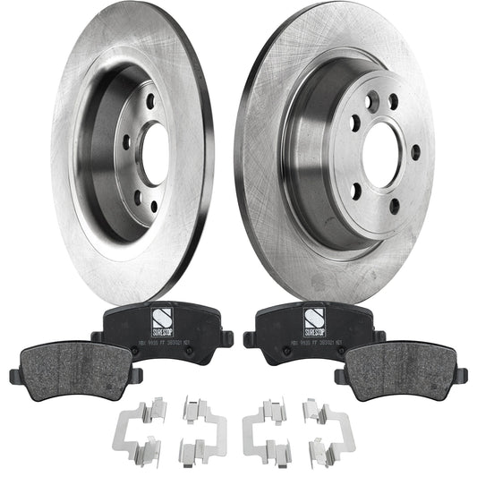 2-Wheel Set Rear Brake Disc and Pad Kit, Plain Surface 5 Lugs 302.01 mm Organic Pro-Line Series, Includes (2) Brake Disc and (1) Brake Pad Set