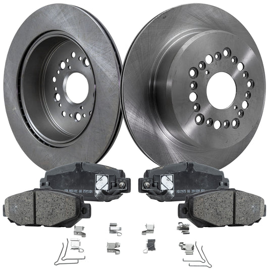 2-Wheel Set Rear Brake Disc and Pad Kit, Plain Surface 5 Lugs 306.58 mm Ceramic Pro-Line Series, Includes (1) Brake Pad Set and (2) Brake Disc