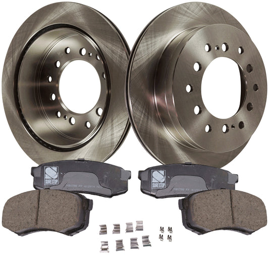 2-Wheel Set Rear Brake Disc and Pad Kit, Plain Surface 6 Lugs 311.91 mm Ceramic Pro-Line Series, Includes (1) Brake Pad Set and (2) Brake Disc