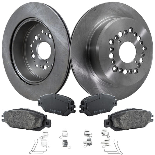 2-Wheel Set Rear Brake Disc and Pad Kit, Plain Surface 5 Lugs 306.58 mm Ceramic Pro-Line Series, Includes (1) Brake Pad Set and (2) Brake Disc