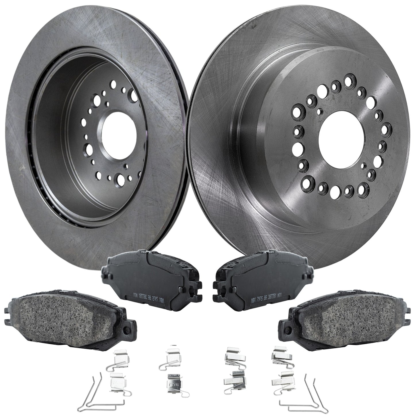 2-Wheel Set Rear Brake Disc and Pad Kit, Plain Surface 5 Lugs 306.58 mm Ceramic Pro-Line Series, Includes (1) Brake Pad Set and (2) Brake Disc