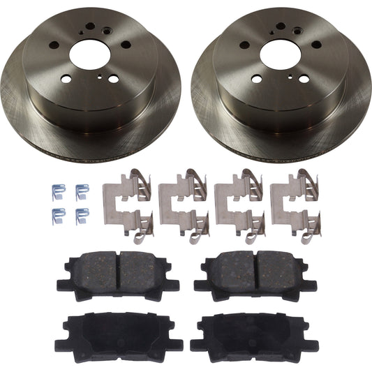 2-Wheel Set Rear Brake Disc and Pad Kit, Plain Surface 5 Lugs 288.04 mm Ceramic Pro-Line Series, Includes (1) Brake Pad Set and (2) Brake Disc