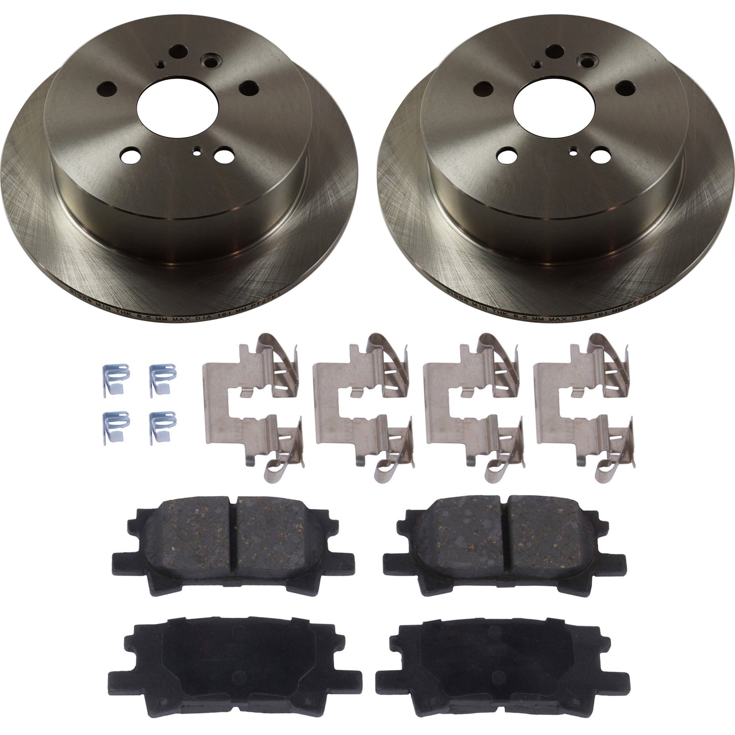 2-Wheel Set Rear Brake Disc and Pad Kit, Plain Surface 5 Lugs 288.04 mm Ceramic Pro-Line Series, Includes (1) Brake Pad Set and (2) Brake Disc