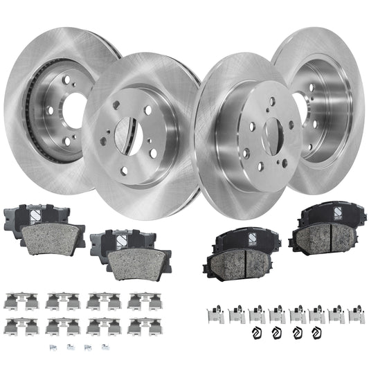 4-Wheel Set Front and Rear Brake Disc and Pad Kit, Plain Surface 5 Lugs Front-275.08 mm/Rear-280.92 mm Ceramic Pro-Line Series, Includes (2) Brake Pad Set and (4) Brake Disc