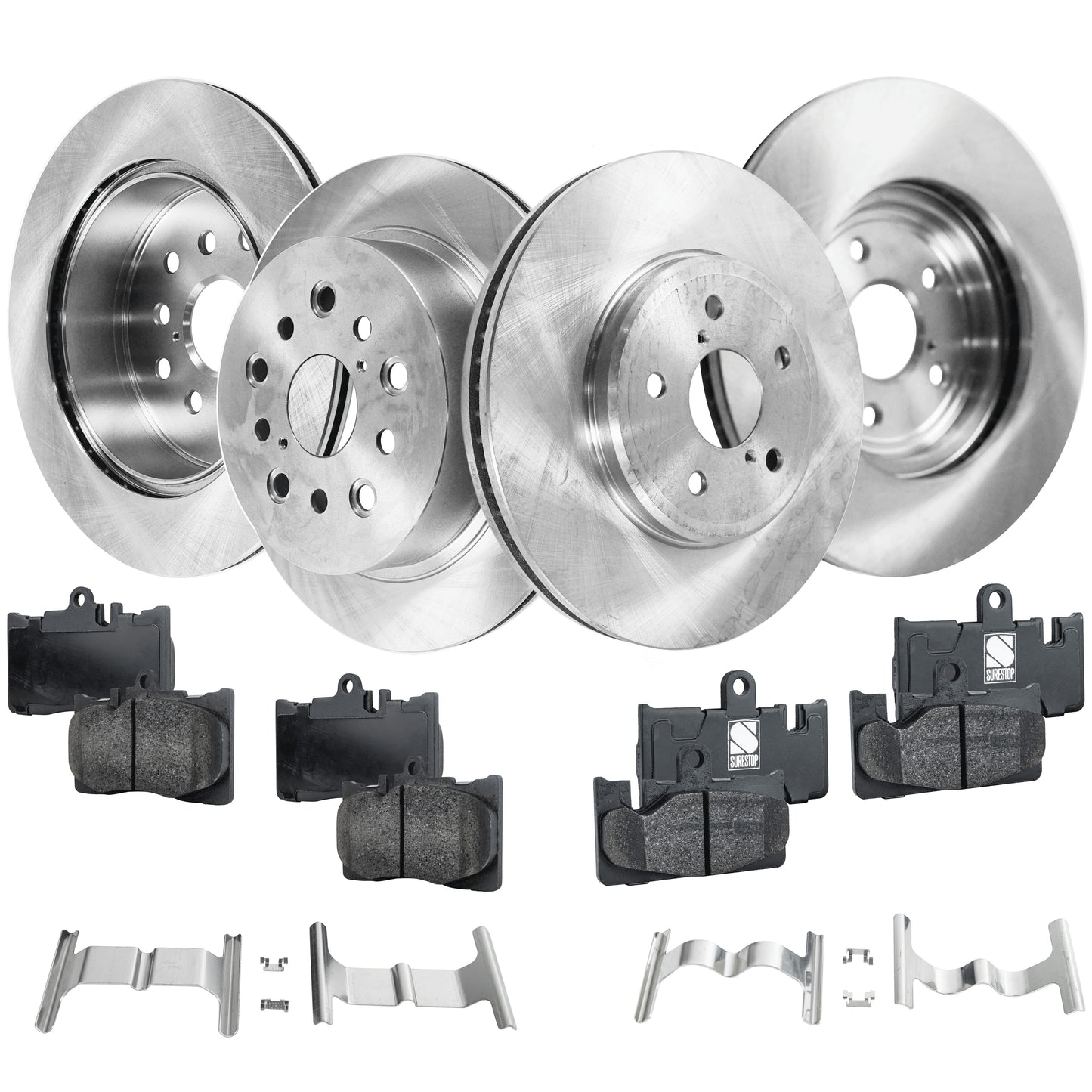 4-Wheel Set Front and Rear Brake Disc and Pad Kit, Plain Surface 5 Lugs Front-314.96 mm/Rear-309.88 mm Front-Ceramic/Rear-Organic Pro-Line Series, Includes (4) Brake Disc and (2) Brake Pad Set