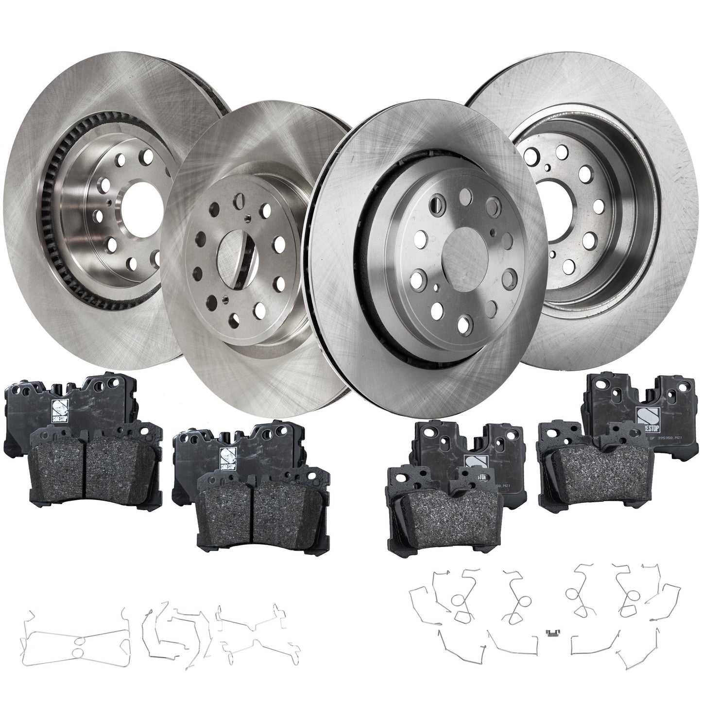 4-Wheel Set Front and Rear Brake Disc and Pad Kit, Plain Surface 5 Lugs Front-334.77 mm/Rear-314.96 mm Organic Pro-Line Series, Includes (4) Brake Disc and (2) Brake Pad Set