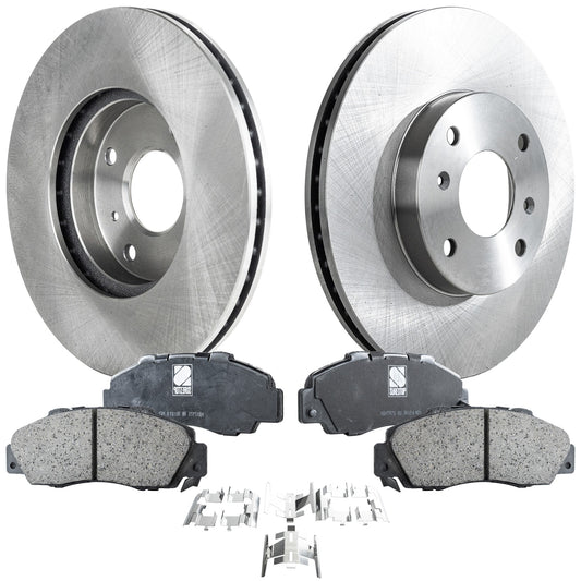 2-Wheel Set Front Brake Disc and Pad Kit, Plain Surface 4 Lugs 281.69 mm Ceramic Pro-Line Series, Includes (2) Brake Disc and (1) Brake Pad Set