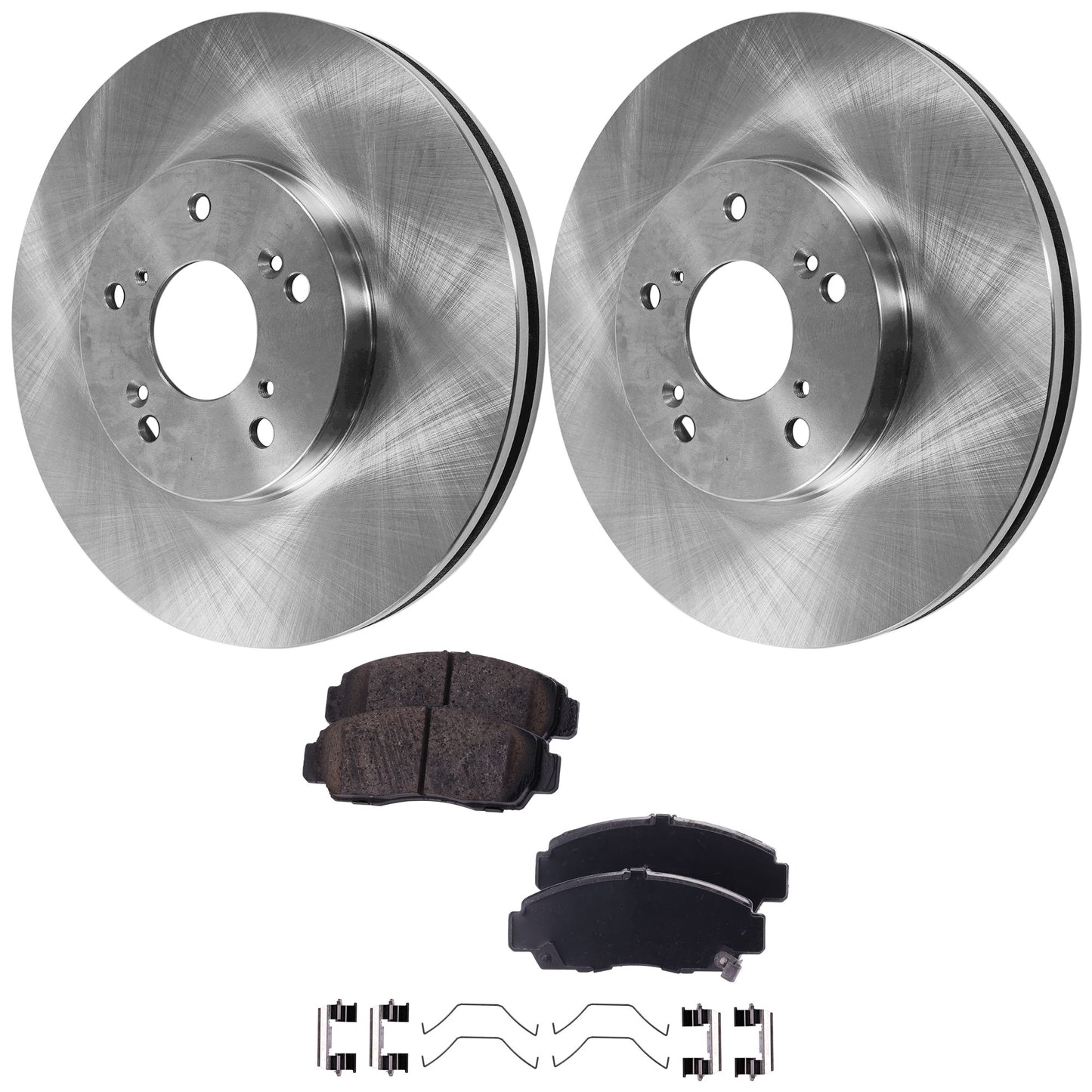 2-Wheel Set Front Brake Disc and Pad Kit, Plain Surface 5 Lugs 299.97 mm Ceramic Pro-Line Series, Includes (2) Brake Disc and (1) Brake Pad Set