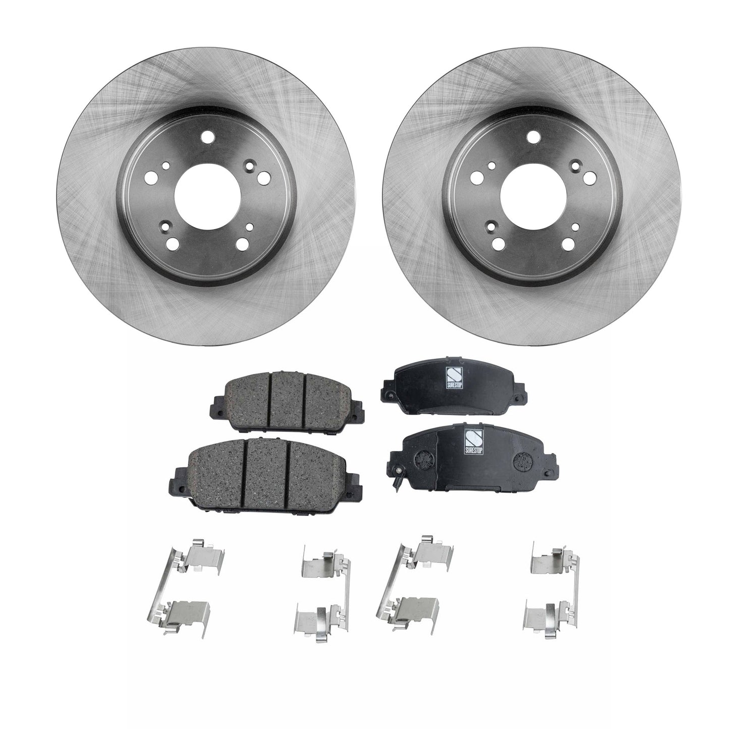 2-Wheel Set Front Brake Disc and Pad Kit, Plain Surface 5 Lugs 293.12 mm Ceramic Pro-Line Series, Includes (1) Brake Pad Set and (2) Brake Disc