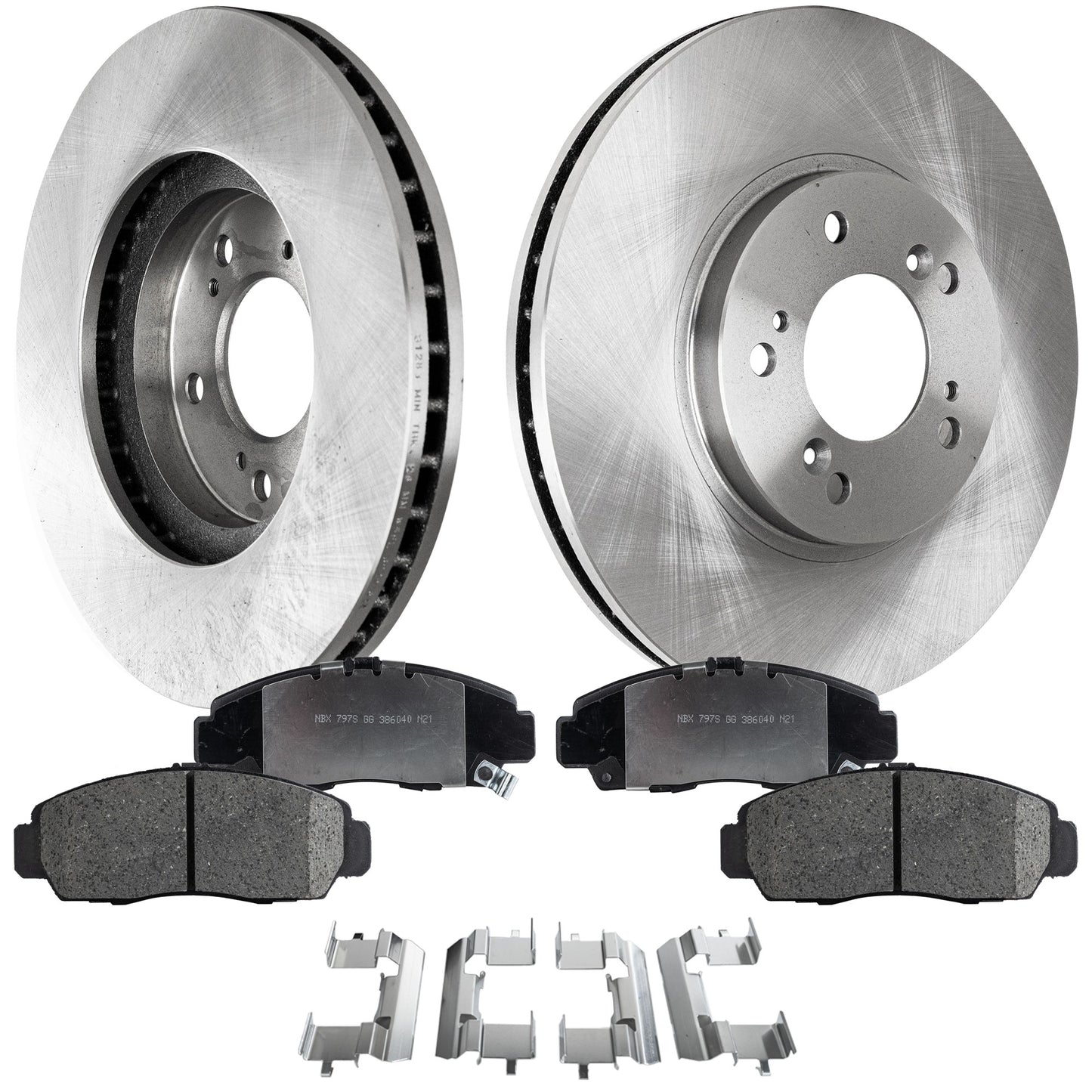 2-Wheel Set Front Brake Disc and Pad Kit, Plain Surface 5 Lugs 299.97 mm Ceramic Pro-Line Series, Includes (2) Brake Disc and (1) Brake Pad Set