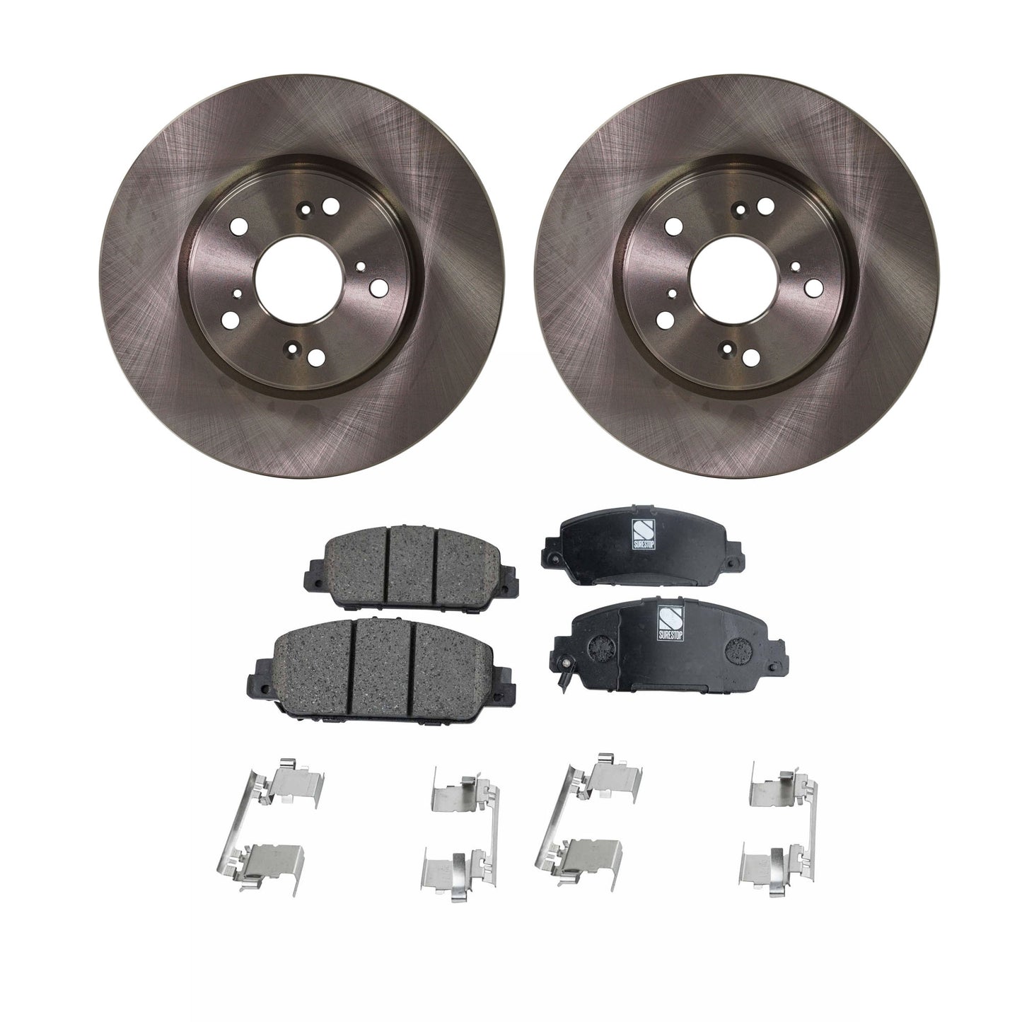 2-Wheel Set Front Brake Disc and Pad Kit, Plain Surface 5 Lugs 293.12 mm Ceramic Pro-Line Series, Includes (2) Brake Disc and (1) Brake Pad Set