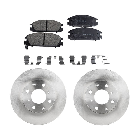 2-Wheel Set Front Brake Disc and Pad Kit, Plain Surface 4 Lugs 242.06 mm Ceramic Pro-Line Series, Includes (2) Brake Disc and (1) Brake Pad Set