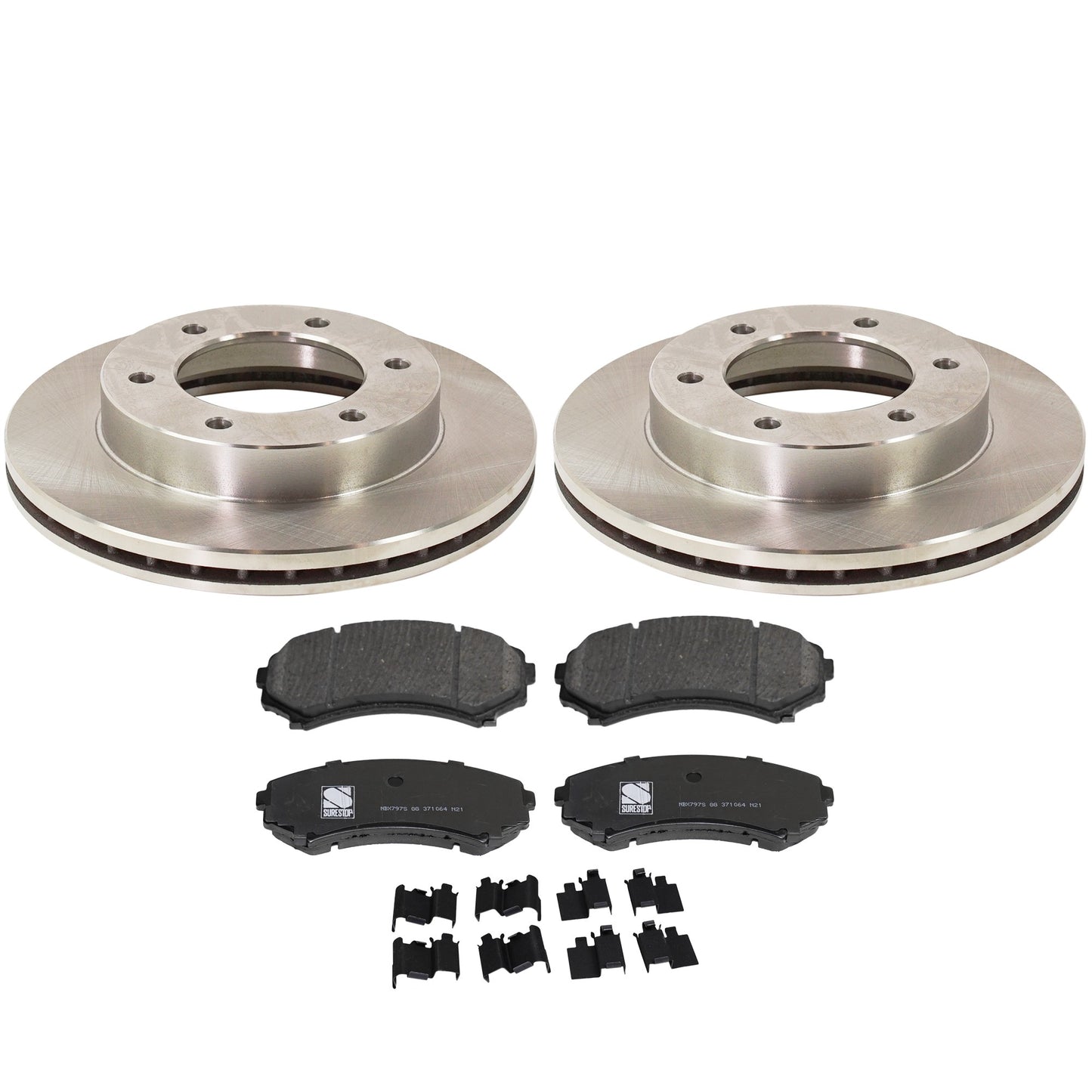 2-Wheel Set Front Brake Disc and Pad Kit, Plain Surface 6 Lugs 290.07 mm Ceramic Pro-Line Series, Includes (2) Brake Disc and (1) Brake Pad Set
