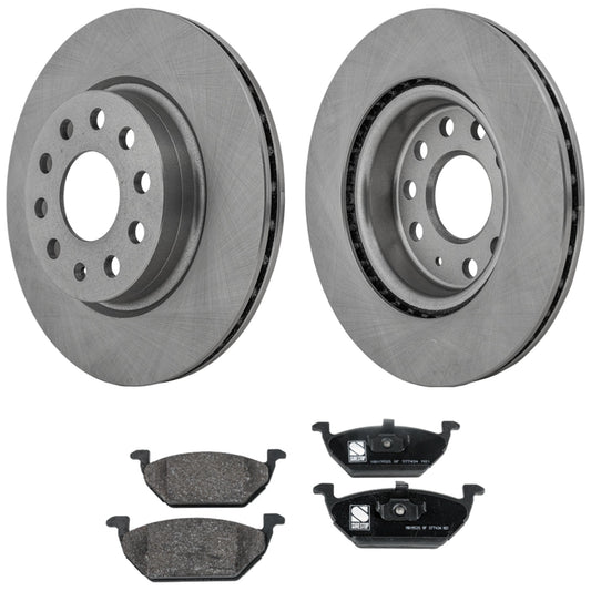2-Wheel Set Front Brake Disc and Pad Kit, Plain Surface 5 Lugs 279.91 mm Organic Pro-Line Series, Includes (2) Brake Disc and (1) Brake Pad Set