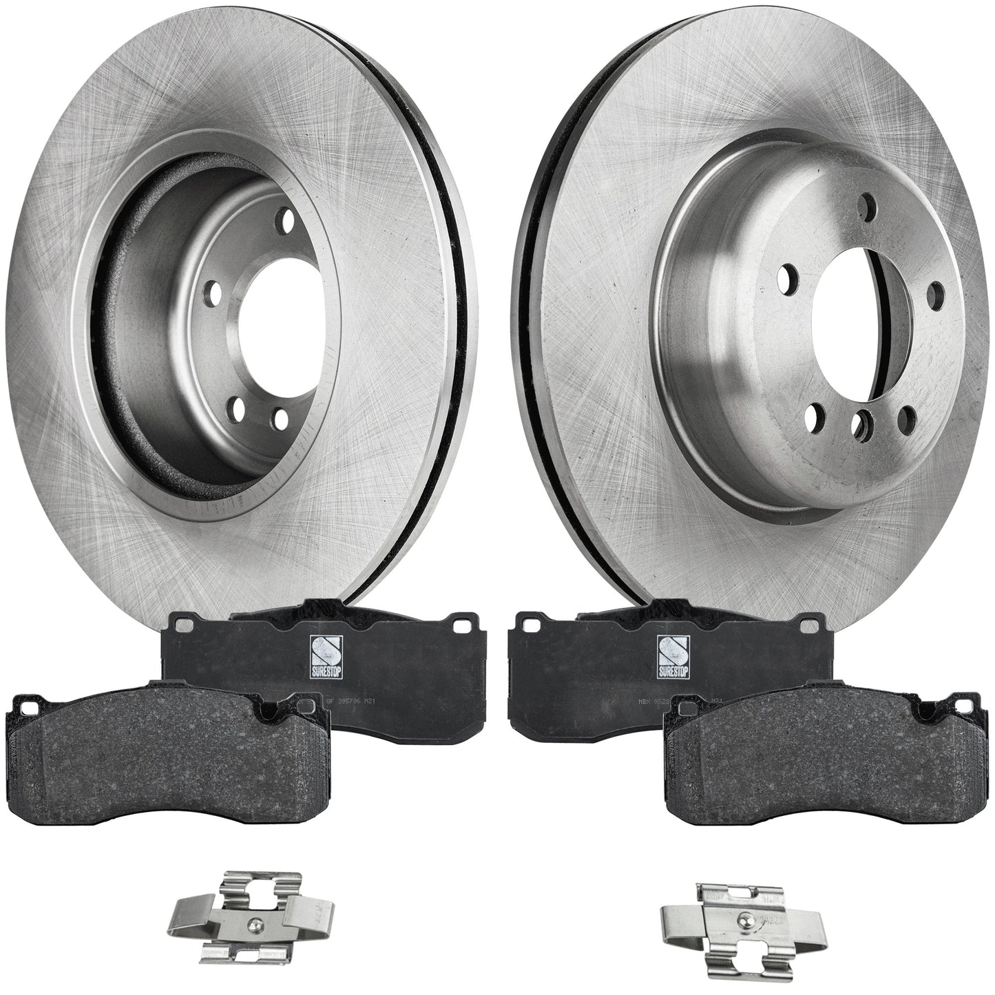 2-Wheel Set Front Brake Disc and Pad Kit, Plain Surface 5 Lugs 338.07 mm Organic Pro-Line Series, Includes (2) Brake Disc and (1) Brake Pad Set