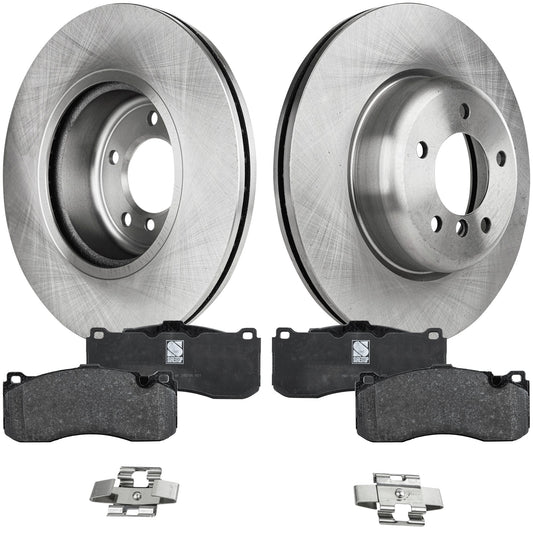 2-Wheel Set Front Brake Disc and Pad Kit, Plain Surface 5 Lugs 338.07 mm Organic Pro-Line Series, Includes (2) Brake Disc and (1) Brake Pad Set