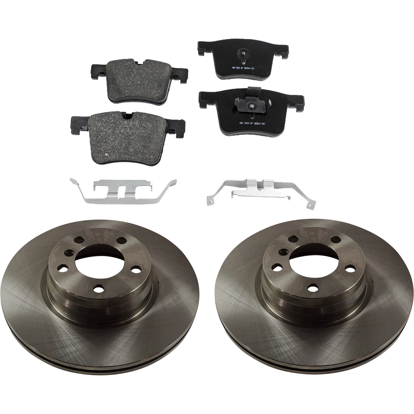 2-Wheel Set Front Brake Disc and Pad Kit, Plain Surface 5 Lugs 330 mm Organic Pro-Line Series, Includes (2) Brake Disc and (1) Brake Pad Set