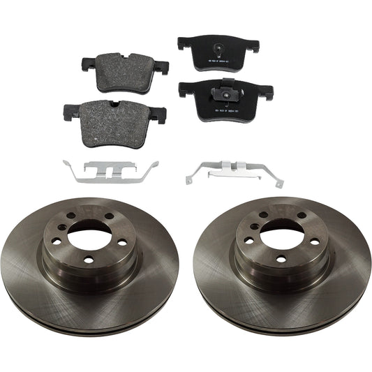 2-Wheel Set Front Brake Disc and Pad Kit, Plain Surface 5 Lugs 330 mm Organic Pro-Line Series, Includes (2) Brake Disc and (1) Brake Pad Set
