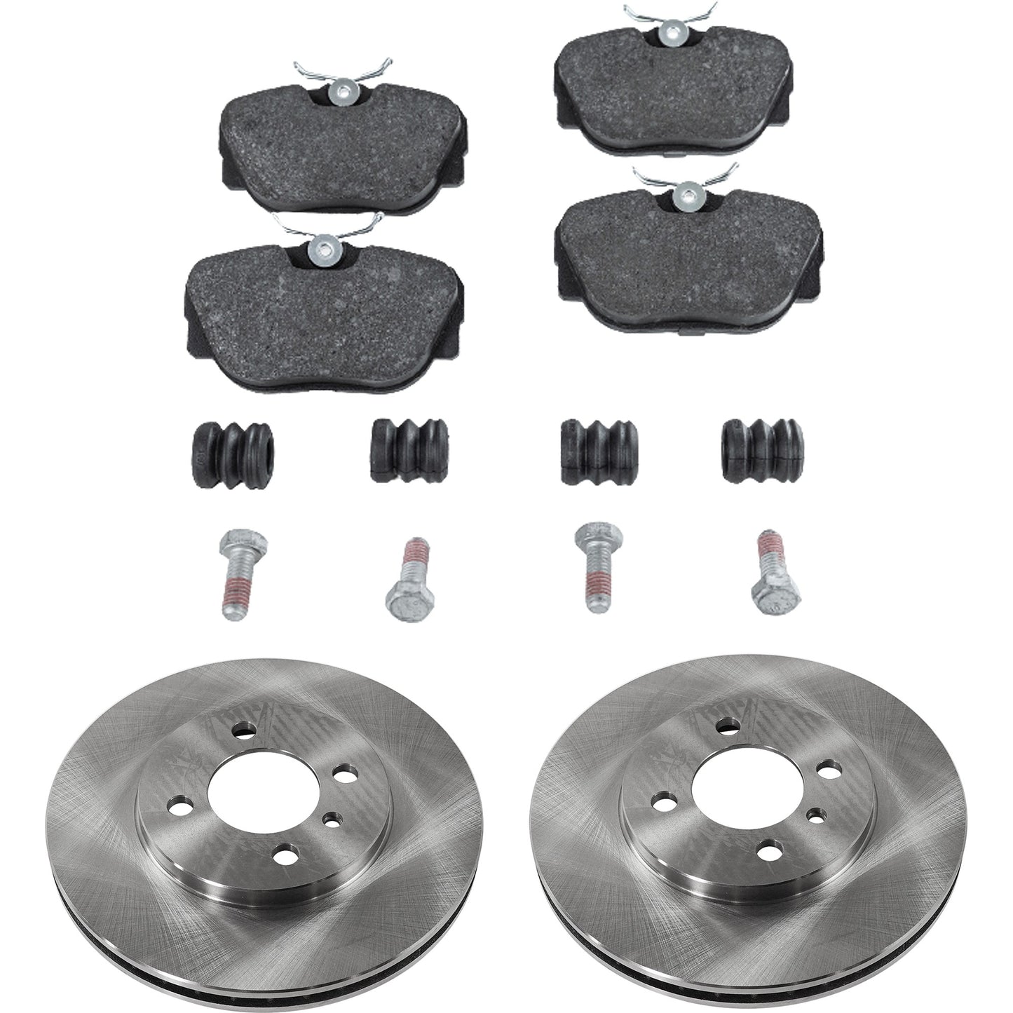 2-Wheel Set Front Brake Disc and Pad Kit, Plain Surface 4 Lugs 260 mm Organic Pro-Line Series, Includes (2) Brake Disc and (1) Brake Pad Set