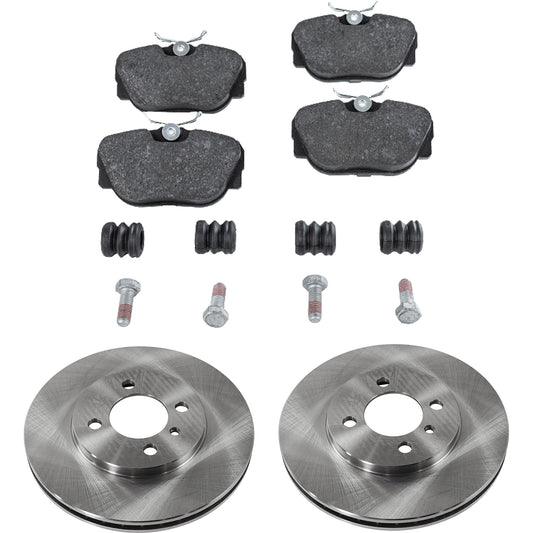 2-Wheel Set Front Brake Disc and Pad Kit, Plain Surface 4 Lugs 260 mm Organic Pro-Line Series, Includes (2) Brake Disc and (1) Brake Pad Set