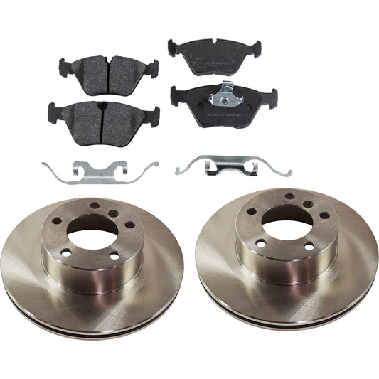 2-Wheel Set Front Brake Disc and Pad Kit, Plain Surface 5 Lugs 295.91 mm Organic Pro-Line Series, Includes (2) Brake Disc and (1) Brake Pad Set