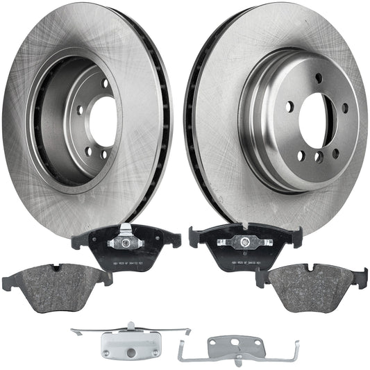 2-Wheel Set Front Brake Disc and Pad Kit, Plain Surface 5 Lugs 347.98 mm Organic Pro-Line Series, Includes (1) Brake Pad Set and (2) Brake Disc